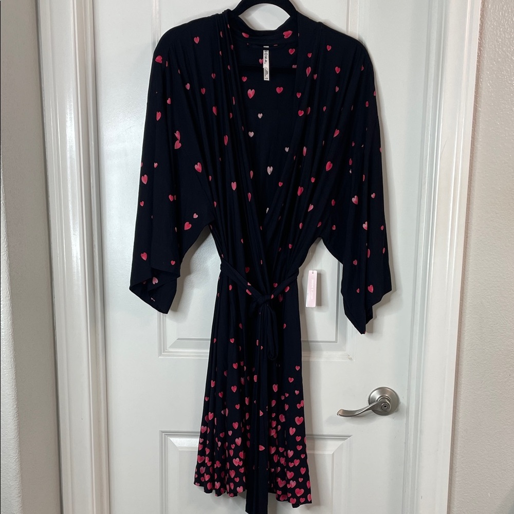 Soma Black cool nights robe with Red Heart Pattern